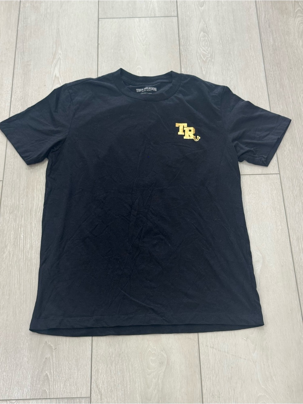 True Religion Black Short Sleeve Tee with Yellow TR Patch
